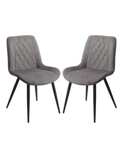 Belfast Diamond Stitch Grey Fabric Dining Chairs In Pair