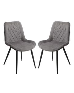 Aspen Diamond Stitch Grey Fabric Dining Chairs In Pair