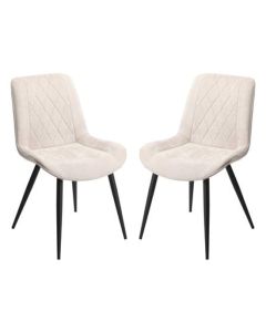 Aspen Diamond Stitch Natural Fabric Dining Chairs In Pair