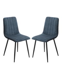 Belfast Straight Stitch Blue Cord Fabric Dining Chairs In Pair