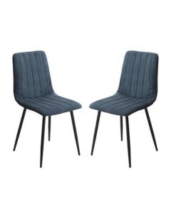 Aspen Straight Stitch Blue Cord Fabric Dining Chairs In Pair