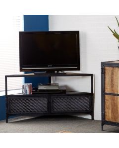 Ascot Corner Metal TV Stand In Reclaimed Wood