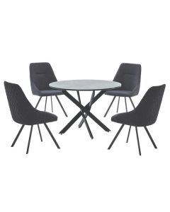 Ascot Wooden Round Dining Table In Marble Effect With 4 Chairs