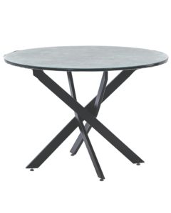 Ascot Wooden Round Dining Table In Marble Effect With Black Metal Legs