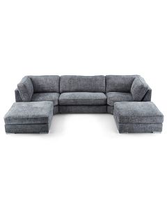 Ashby U Shaped Fabric Sofa In Grey With Chrome Legs