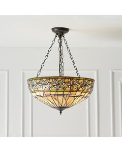 Ashtead Large Inverted Tiffany Glass 3 Lights Ceiling Pendant Light In Dark Bronze