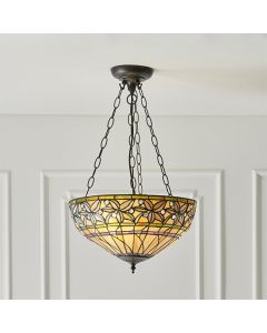 Ashtead Medium Inverted Tiffany Glass 3 Lights Ceiling Pendant Light In Dark Bronze