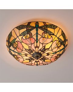 Ashton Large 2 Lights Tiffany Glass Flush Ceiling Light In Dark Bronze