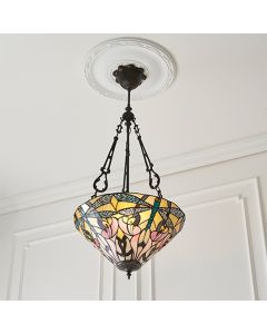 Ashton Medium Inverted 3 Lights Tiffany Glass Flush Ceiling Light In Dark Bronze