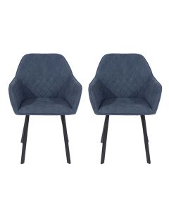 Aspen Blue Fabric Armchairs With Black Metal Legs In Pair