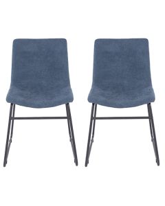 Aspen Blue Fabric Dining Chairs With Black Metal Legs In Pair