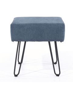 Aspen Fabric Rectangular Stool In Blue With Black Metal Legs