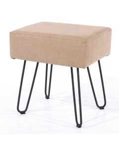 Aspen Fabric Rectangular Stool In Sand With Black Metal Legs