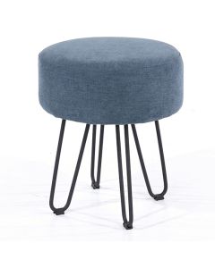 Aspen Fabric Round Stool In Blue With Black Metal Legs