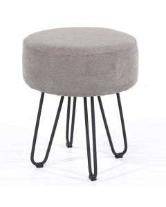 Aspen Fabric Round Stool In Grey With Black Metal Legs