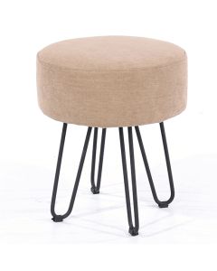 Aspen Fabric Round Stool In Sand With Black Metal Legs