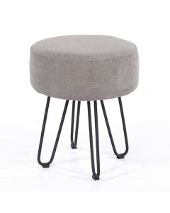 Aspen Faux Leather Round Stool In Grey With Black Metal Legs