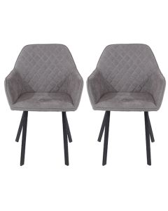 Aspen Grey Fabric Armchairs With Black Metal Legs In Pair