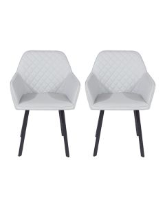 Aspen Grey Faux Leather Armchairs With Black Metal Legs In Pair