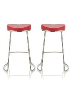 Aspen Red Faux Leather Fixed Counter Height Bar Stools In Pair