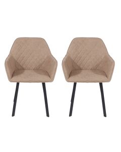 Aspen Sand Fabric Armchairs With Black Metal Legs In Pair