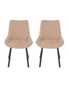 Aspen Sand Fabric Dining Chairs With Black Metal Legs In Pair