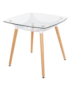 Aspen Square Clear Glass Top Dining Table With Oak Wooden Legs