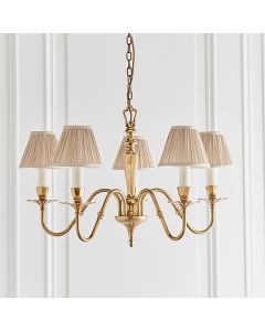 Asquith 5 Lights Ceiling Pendant Light In Solid Brass With Beige Shades