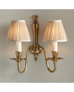 Asquith Twin Beige Shades Wall Light In Solid Brass And Gloss Ivory Paint