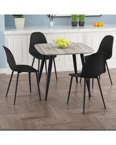 Craven Square Grey Oak Effect Dining Table With 4 Berlin Curve Black Chairs