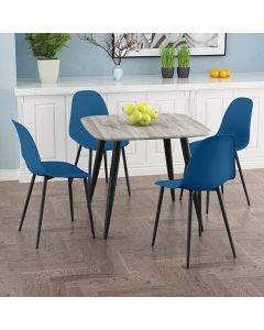Craven Square Grey Oak Effect Dining Table With 4 Berlin Curve Blue Chairs