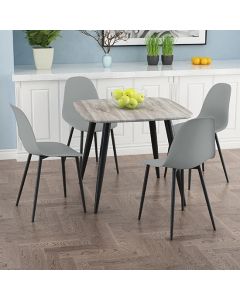 Craven Square Grey Oak Effect Dining Table With 4 Berlin Curve Light Grey Chairs