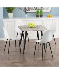 Craven Square Grey Oak Effect Dining Table With 4 Berlin Curve White Chairs