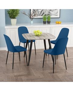 Craven Square Grey Oak Effect Dining Table With 4 Berlin Duo Blue Chairs