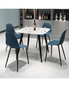 Craven Square White Dining Table With 4 Berlin Curve Blue Chairs