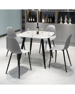 Craven Square White Dining Table With 4 Berlin Curve Light Grey Chairs