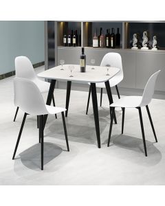 Craven Square White Dining Table With 4 Berlin Curve White Chairs