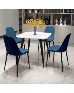 Craven Square White Dining Table With 4 Berlin Duo Blue Chairs