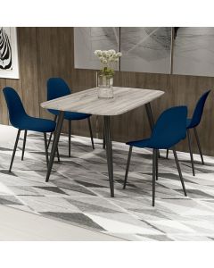 Craven Rectangular Grey Oak Effect Dining Table With 4 Berlin Curve Blue Chairs