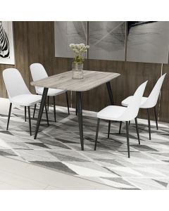 Craven Rectangular Grey Oak Effect Dining Table With 4 Berlin Duo White Chairs