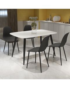 Craven Rectangular White Dining Table With 4 Berlin Curve Black Chairs