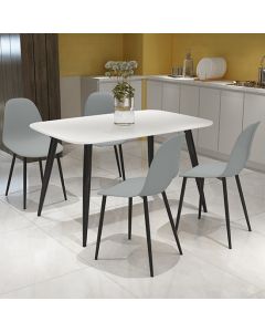 Craven Rectangular White Dining Table With 4 Berlin Curve Light Grey Chairs