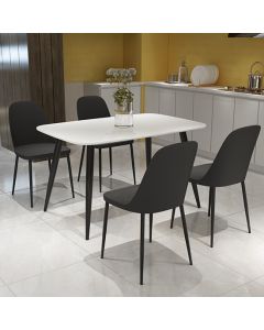 Craven Rectangular White Dining Table With 4 Berlin Duo Black Chairs