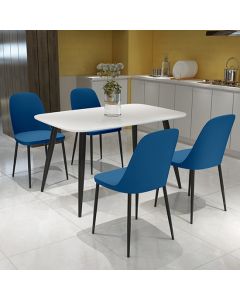 Craven Rectangular White Dining Table With 4 Berlin Duo Blue Chairs