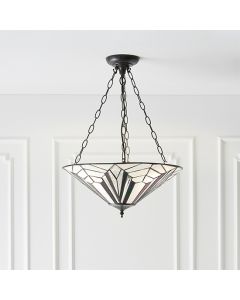 Astoria Large Inverted Tiffany Glass 3 Lights Ceiling Light In Dark Bronze