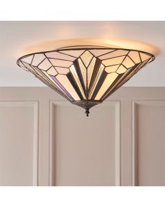 Astoria Large Tiffany Glass 2 Lights Flush Ceiling Light In Black