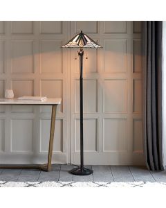 Astoria Tiffany Glass Bankers Floor Lamp In Black