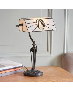Astoria Tiffany Glass Bankers Table Lamp In Black