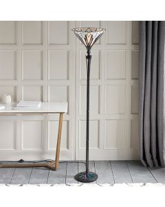 Astoria Uplighter Tiffany Glass Floor Lamp In Black