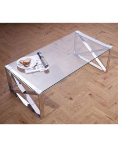 Astra Clear Glass Top Coffee Table With Silver Frame